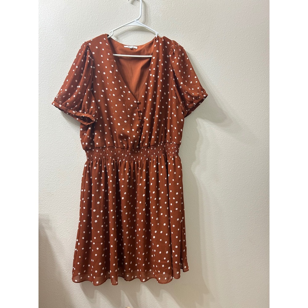 Madewell XXL Polka Dot Women's Dress, white and brown, midi dress